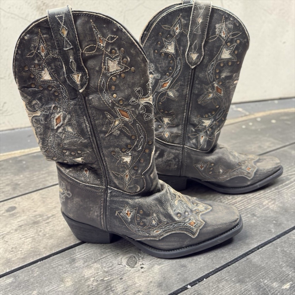 Dan Post Laredo Silver Cross Distressed Womens Size 8 Western Boho Boots 52030